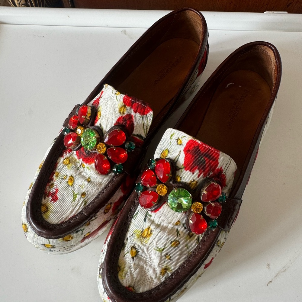 Dolce and Gabbana Floral and Crystal Embellished Loafers